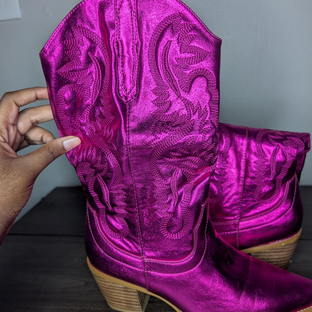 Amazon Magenta Embroidered Heeled Boots